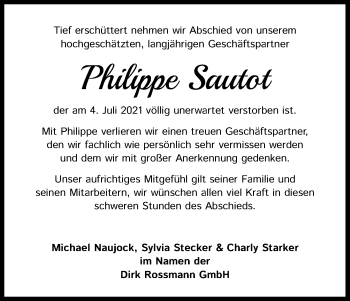 Anzeige von Philippe Sautot von Kölner Stadt-Anzeiger / Kölnische Rundschau / Express