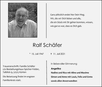Anzeige von Ralf Schäfer von Kölner Stadt-Anzeiger / Kölnische Rundschau / Express