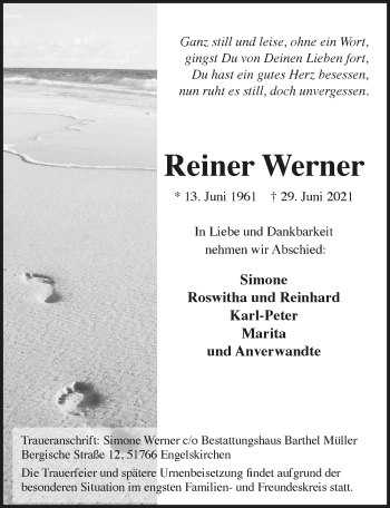 Anzeige von Reiner Werner von  Anzeigen Echo 