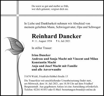 Anzeige von Reinhard Dancker von Kölner Stadt-Anzeiger / Kölnische Rundschau / Express