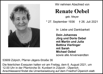 Anzeige von Renate Oebel von  Blickpunkt Euskirchen 