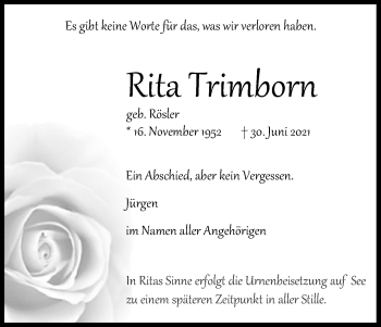 Anzeige von Rita Trimborn von Kölner Stadt-Anzeiger / Kölnische Rundschau / Express