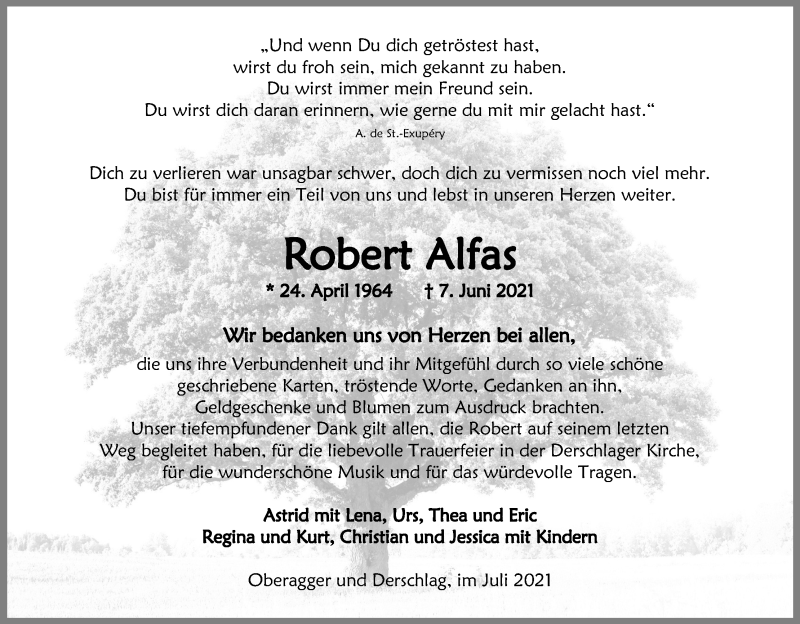  Traueranzeige für Robert Alfas vom 31.07.2021 aus Kölner Stadt-Anzeiger / Kölnische Rundschau / Express
