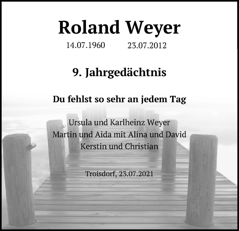  Traueranzeige für Roland Weyer vom 23.07.2021 aus Kölner Stadt-Anzeiger / Kölnische Rundschau / Express