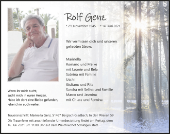 Anzeige von Rolf Genz von  Bergisches Handelsblatt  Lokale Informationen 