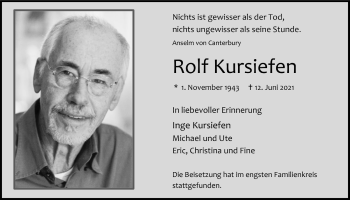 Anzeige von Rolf Kursiefen von  Bergisches Handelsblatt 