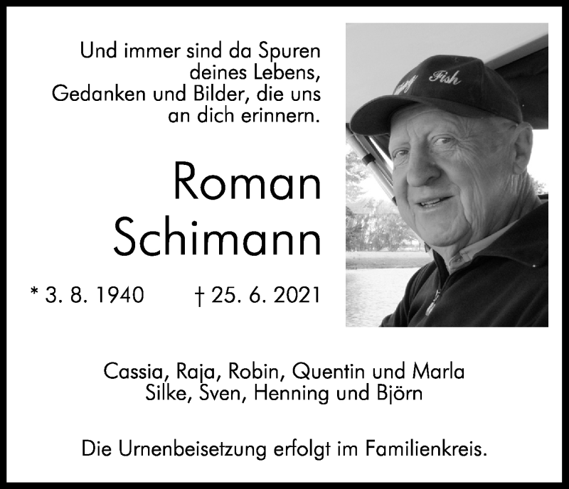  Traueranzeige für Roman Schimann vom 03.07.2021 aus Kölner Stadt-Anzeiger / Kölnische Rundschau / Express