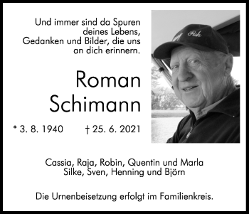 Anzeige von Roman Schimann von Kölner Stadt-Anzeiger / Kölnische Rundschau / Express