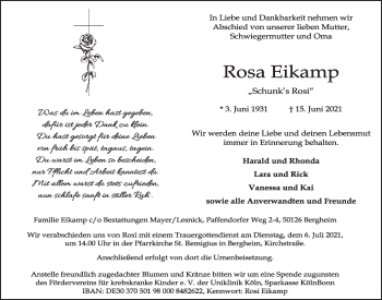 Anzeige von Rosa Eikamp von  Werbepost 