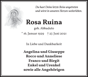 Anzeige von Rosa Ruina von  Wochenende 