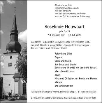 Anzeige von Roselinde Houwaart von  Anzeigen Echo 
