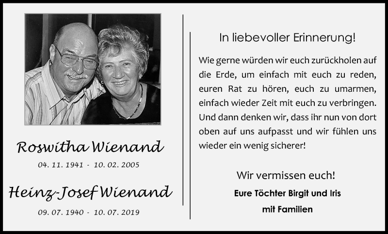  Traueranzeige für Roswitha Wienand vom 10.07.2021 aus Kölner Stadt-Anzeiger / Kölnische Rundschau / Express