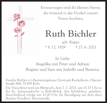 Anzeige von Ruth Bichler von Kölner Stadt-Anzeiger / Kölnische Rundschau / Express
