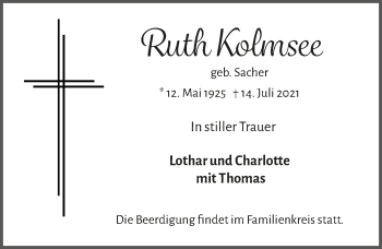 Anzeige von Ruth Kolmsee von  Lokalanzeiger 
