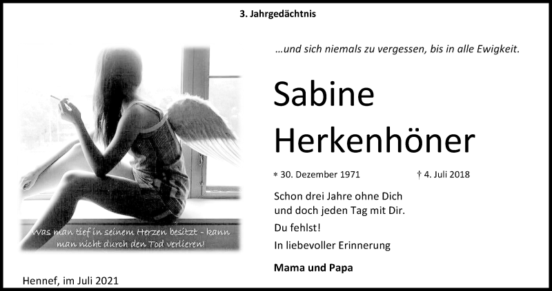  Traueranzeige für Sabine Herkenhöner vom 03.07.2021 aus Kölner Stadt-Anzeiger / Kölnische Rundschau / Express