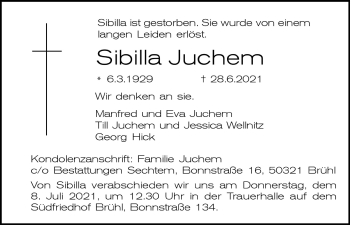 Anzeige von Sibilla Juchem von  Schlossbote/Werbekurier 
