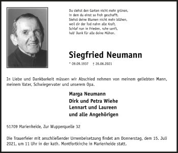 Anzeige von Siegfried Neumann von  Anzeigen Echo 