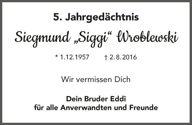  Traueranzeige für Siegmund Wroblewski vom 30.07.2021 aus  Anzeigen Echo 