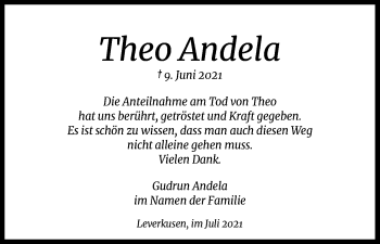 Anzeige von Theo Andela von Kölner Stadt-Anzeiger / Kölnische Rundschau / Express