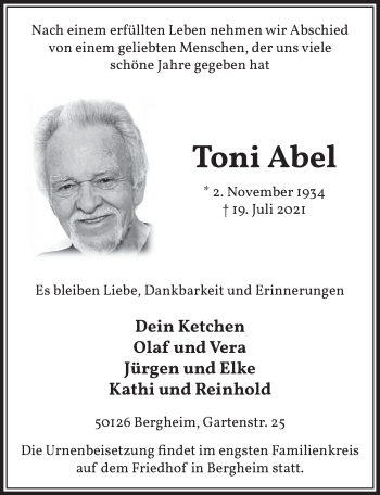 Anzeige von Toni Abel von  Werbepost 