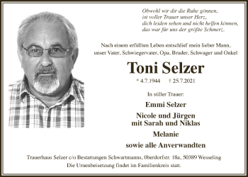 Anzeige von Toni Selzer von  Schlossbote/Werbekurier 