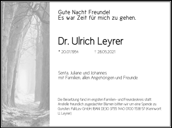 Anzeige von Ulrich Leyrer von Kölner Stadt-Anzeiger / Kölnische Rundschau / Express