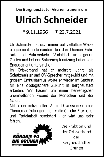 Anzeige von Ulrich Schneider von Kölner Stadt-Anzeiger / Kölnische Rundschau / Express