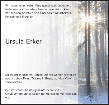 Anzeige von Ursula Erker von Kölner Stadt-Anzeiger / Kölnische Rundschau / Express
