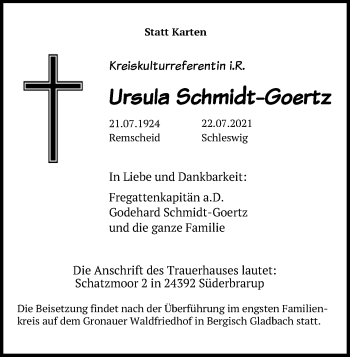 Anzeige von Ursula Schmidt-Goertz von Kölner Stadt-Anzeiger / Kölnische Rundschau / Express