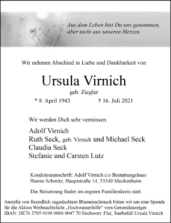 Anzeige von Ursula Virnich von  Schaufenster/Blickpunkt 