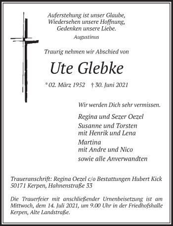 Anzeige von Ute Glebke von  Werbepost 