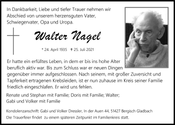 Anzeige von Walter Nagel von  Bergisches Handelsblatt 