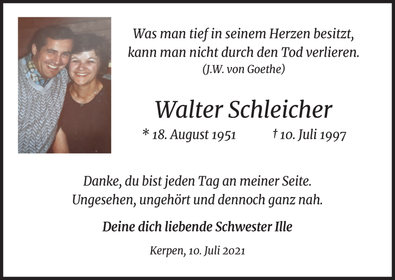  Traueranzeige für Walter Schleicher vom 10.07.2021 aus Kölner Stadt-Anzeiger / Kölnische Rundschau / Express