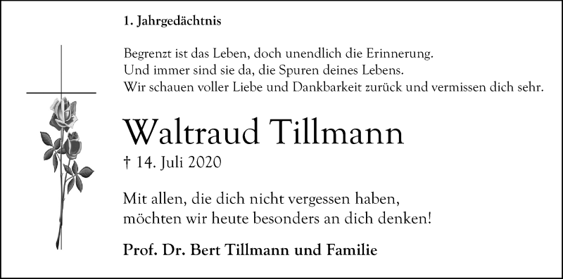  Traueranzeige für Waltraud Tillmann vom 10.07.2021 aus Kölner Stadt-Anzeiger / Kölnische Rundschau / Express