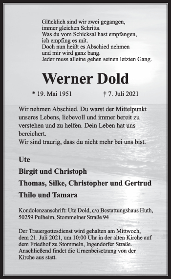Anzeige von Werner Dold von  Wochenende 