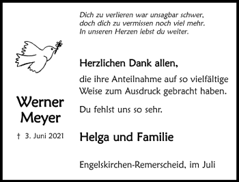 Anzeige von Werner Meyer von  Anzeigen Echo 