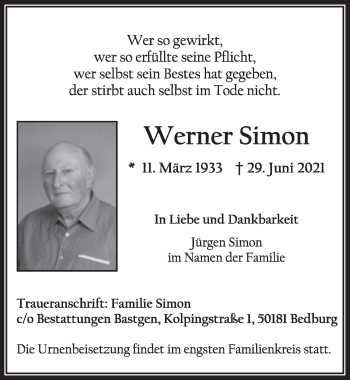 Anzeige von Werner Simon von  Werbepost 