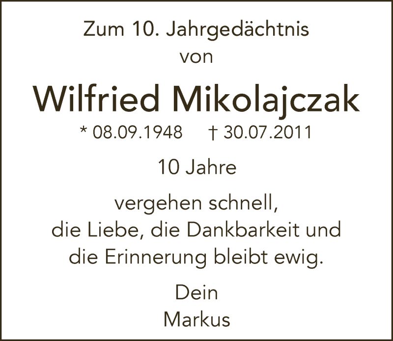  Traueranzeige für Wilfried Mikolajczak vom 30.07.2021 aus  Extra Blatt 