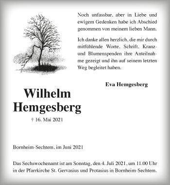 Anzeige von Wilhelm Hemgesberg von  Schlossbote/Werbekurier 