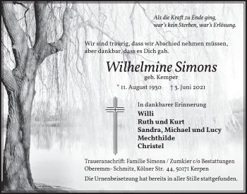 Anzeige von Wilhelmine Simons von  Werbepost 