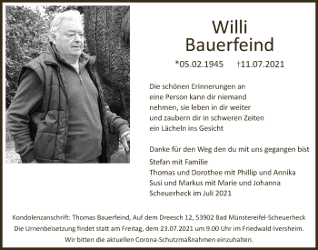 Anzeige von Willi Bauerfeind von  Blickpunkt Euskirchen 