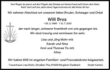 Anzeige von Willi Broz von  Bergisches Handelsblatt 