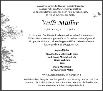 Anzeige von Willi Müller von Kölner Stadt-Anzeiger / Kölnische Rundschau / Express
