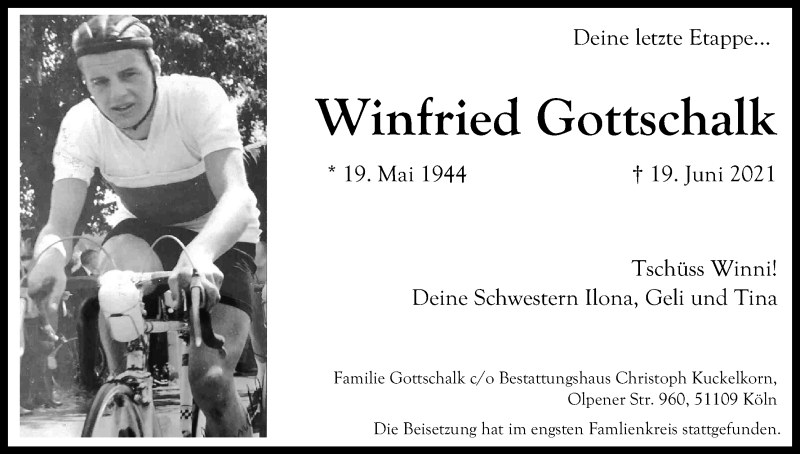  Traueranzeige für Winfried Gottschalk vom 03.07.2021 aus Kölner Stadt-Anzeiger / Kölnische Rundschau / Express