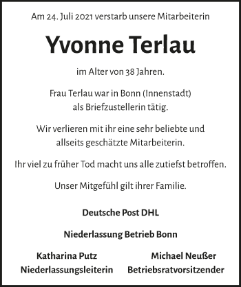 Anzeige von Yvonne Terlau von  Schaufenster/Blickpunkt 