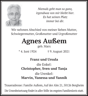 Anzeige von Agnes Außem von  Werbepost 
