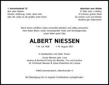 Anzeige von Albert Niessen von Kölner Stadt-Anzeiger / Kölnische Rundschau / Express