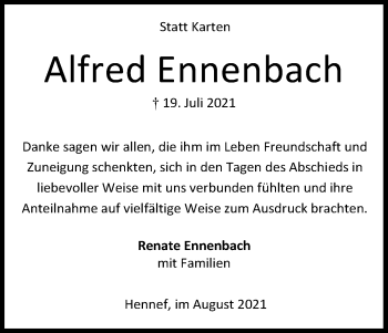 Anzeige von Alfred Ennenbach von Kölner Stadt-Anzeiger / Kölnische Rundschau / Express
