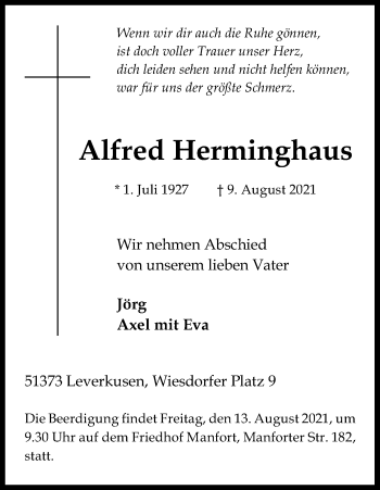 Anzeige von Alfred Herminghaus von Kölner Stadt-Anzeiger / Kölnische Rundschau / Express