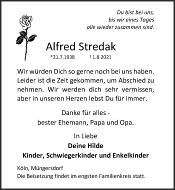 Anzeige von Alfred Stredak von  Kölner Wochenspiegel 